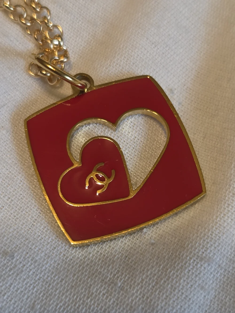 CHANEL Red Heart Double Pendant